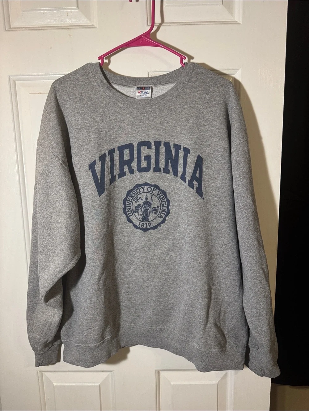 Jerzees Gray Crewneck Sweatshirt with Navy University of  Virginia Print